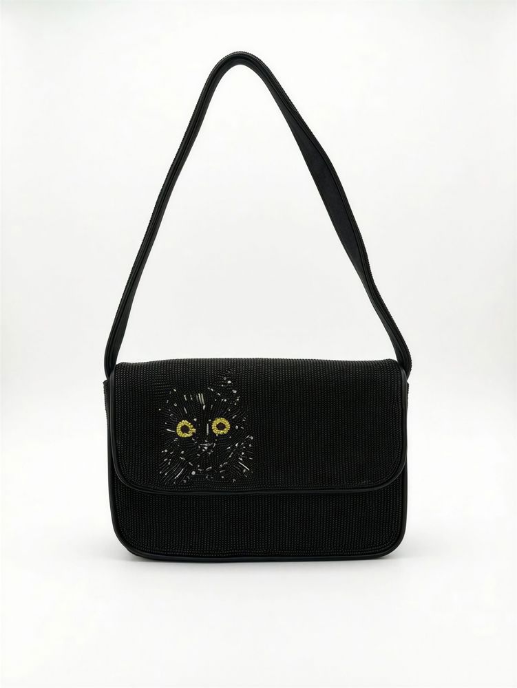 BLACK MEOW BEADED SHOULDER BAG